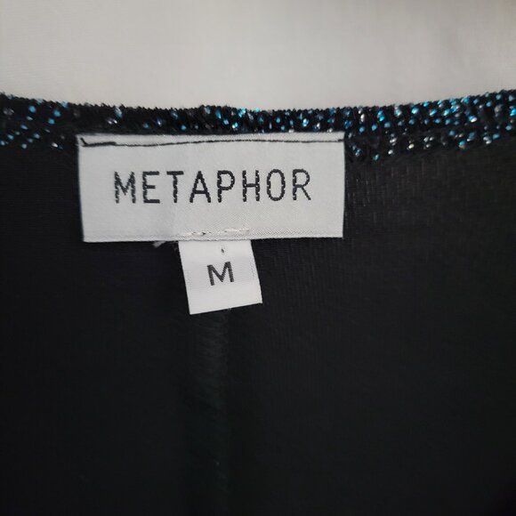 NWT Metaphor Sparkle Metallic blouse blue V-neck open sleeve dressy sparkly NEW - Picture 7 of 10